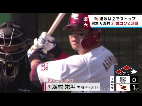 【楽天イーグルス】則本選手・浅村選手の同学年コンビが活躍し連敗ストップ　２９日