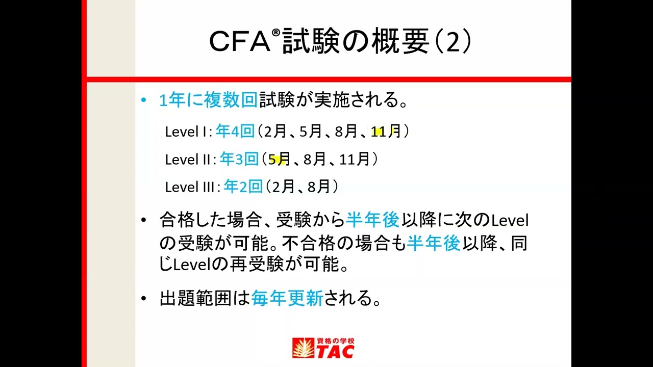 CFA®｜2023年11月 Level1対策講座｜資格の学校TAC[タック]