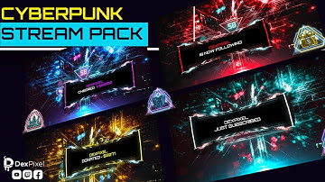 Cyberpunk Purple Blue Red Animated Stream Scenes | Glitch Futuristic Neon Overlays