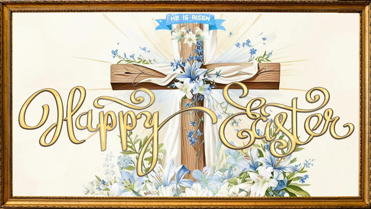 Happy Easter Animated Religious Ambience | 4K He Is Risen Screensaver | Gold Lily Elegant Background