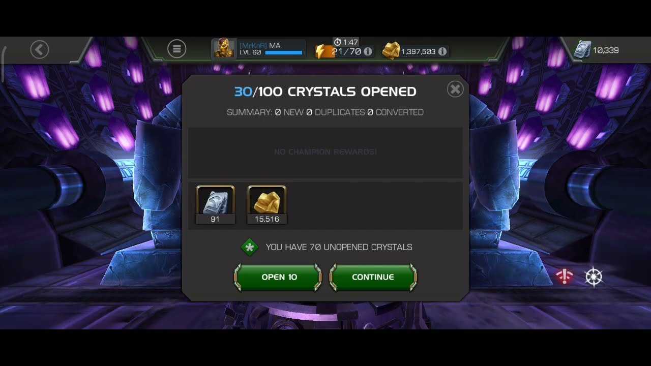 How many Units you can Get from 100 Arena Crystal : MCOC