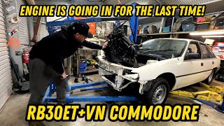 Installing the engine for the last time, RB30 MANUAL gearbox fits way too well in a VN Commodore...
