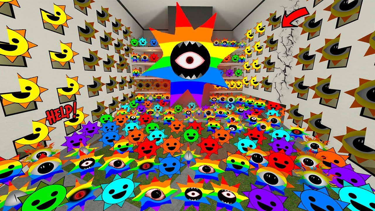 BIG RAINBOW SPRUNKI MR SUN PHASE 10 WANTS ME TO HELP THEM FROM FULL HOTEL OF ANGRY NEXTBOTS in Gmod