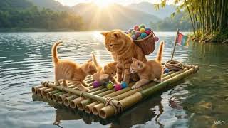 Mama Cat Builds a Floating Bamboo Village for Her Kittens  | Emotional AI Cat Story