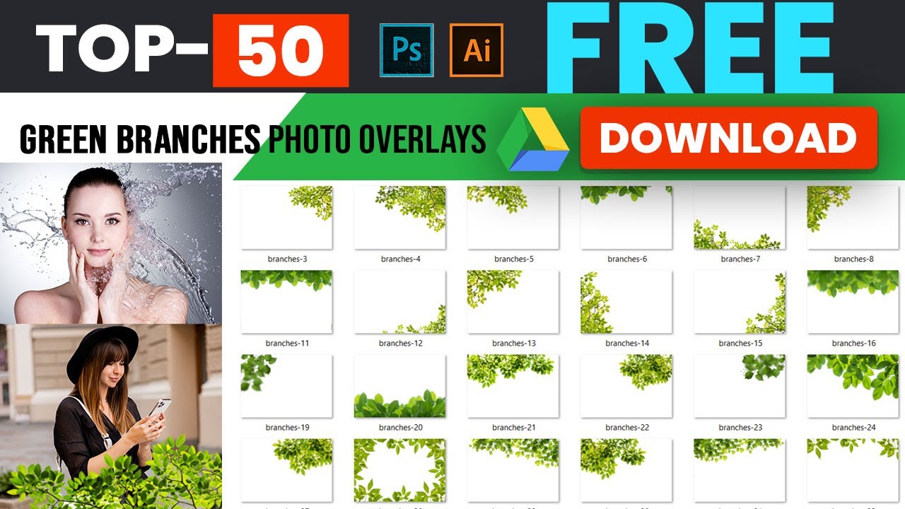 Green Branches grass photo overlays pack free download photoshop Illustrator Bangla English tutorial