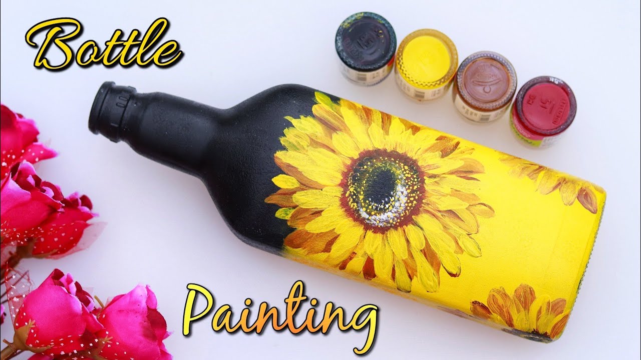 Very Beautiful & Elegant Bottle Art Sunflower on Glass Bottle DIY