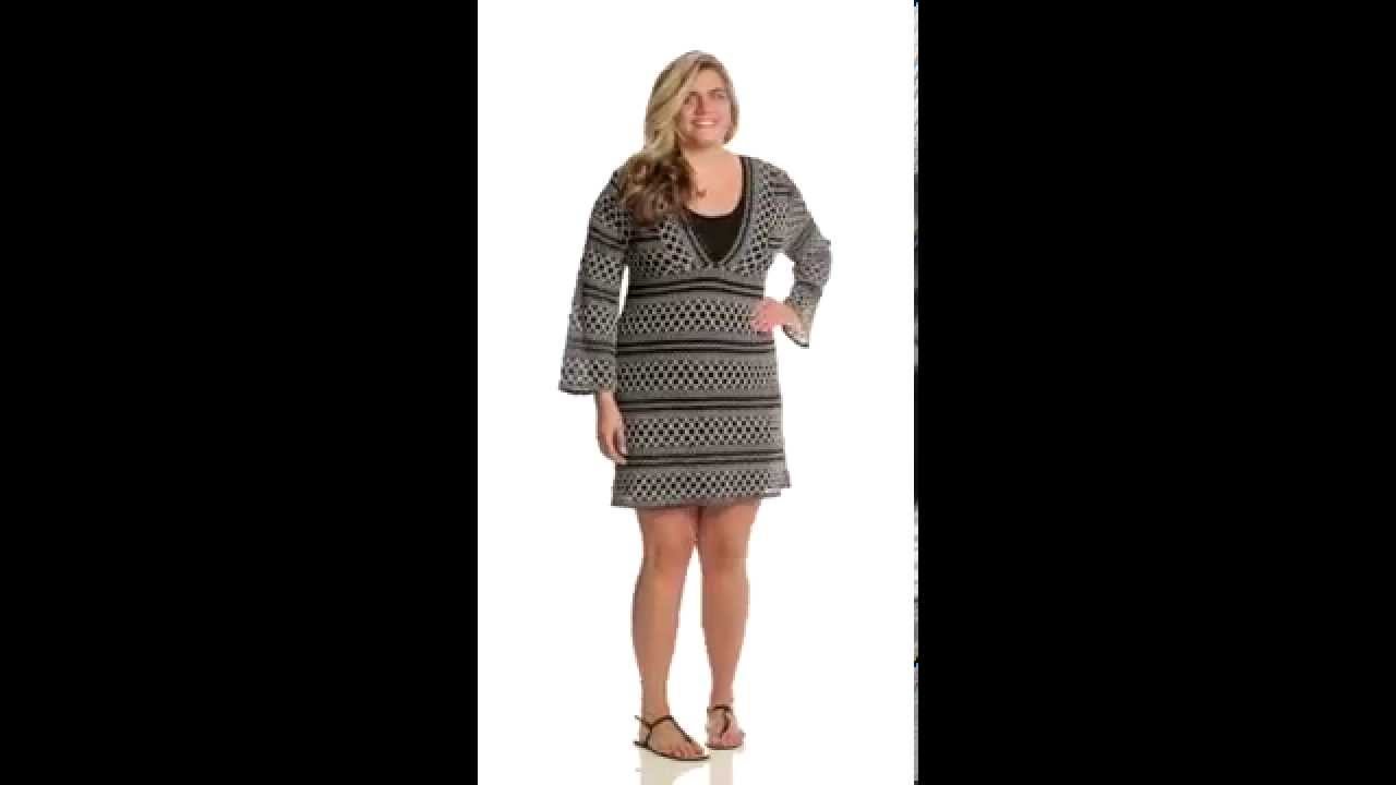 J.Valdi Plus Size Diamond Lace Vee Yoke Cover Up Tunic | SwimOutlet.com