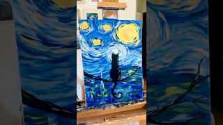 🐈‍⬛🌙 Van Gogh Inspried Black Cat Easy Acrylic Painting Tutorial #blackcat #acrylicpainting