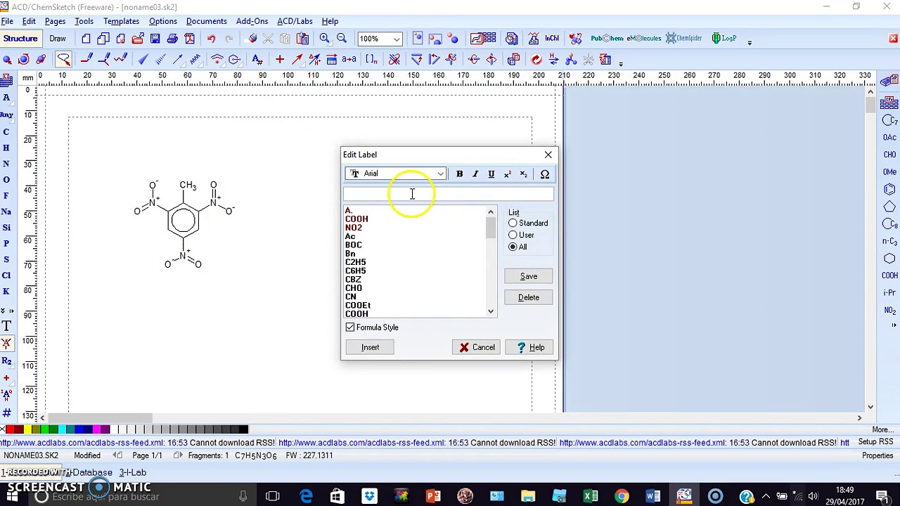 ChemSketch. Inserción de textos |  | UPV