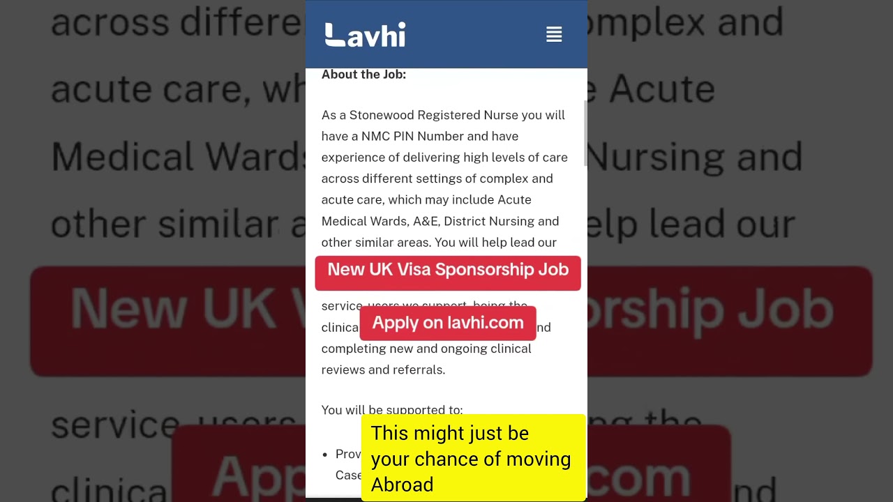 Visa sponsorship job in UK for Registered Nurses 