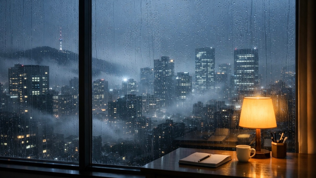 Seoul Rainy Evening Ambience 🌧️ 🌫️ | Cozy Foggy Window View (No Music)