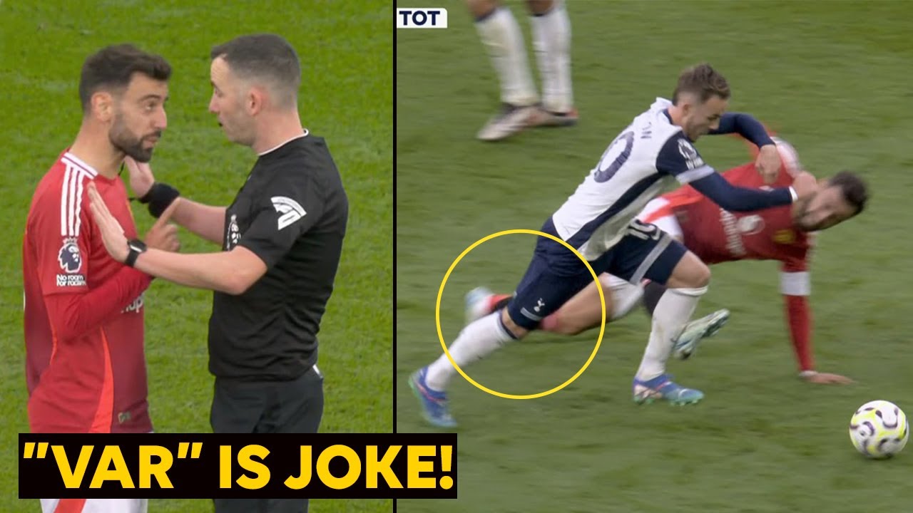 Bruno Fernandes CONTROVERSIAL sent off After Tackle on Maddison in Man Utd vs Tottenham