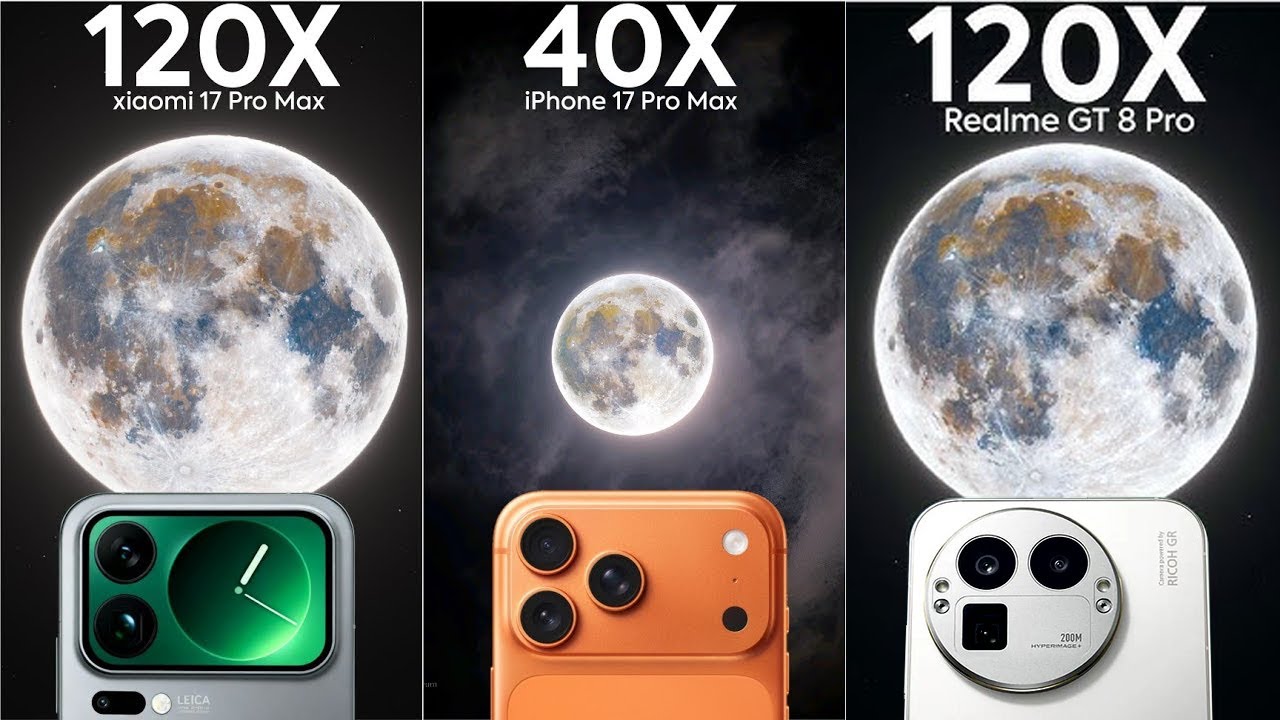 iPhone 17 Pro Max vs Realme GT 8 Pro vs Xiaomi 17 Pro Max Live Zoom Camera Test Comparison 