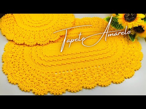 Beautiful and easy-to-make oval crochet rug in yellow 🧶