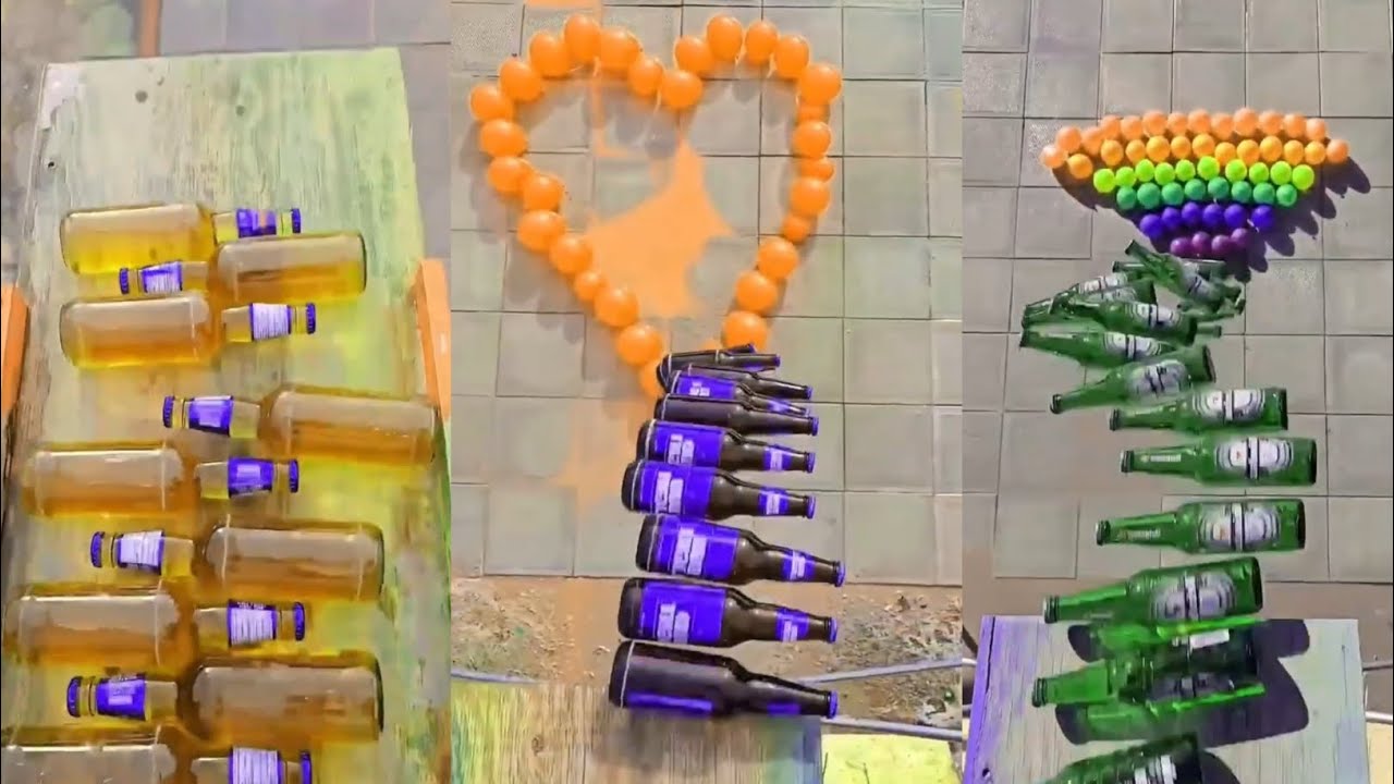 Glass Bottles Rolling on Stairs & Ultimate Balloon Drop Test 🎈 | Satisfying Long Experiment