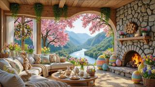 Happy Easter Music & Soft Piano Music 🐰 Spring Porch Ambience | Cute Bunny & Fireplace screenshot 5