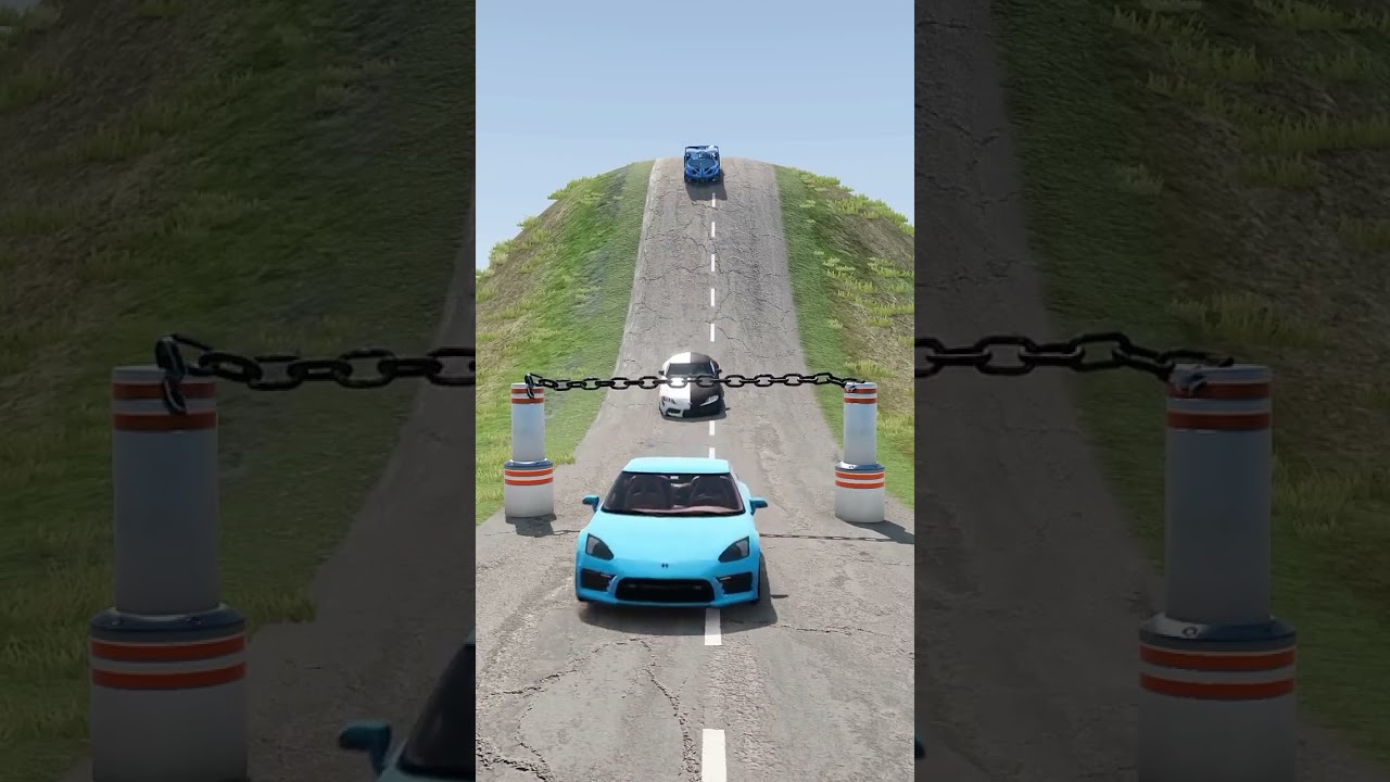 cars vs chained bollard - beamng drive 