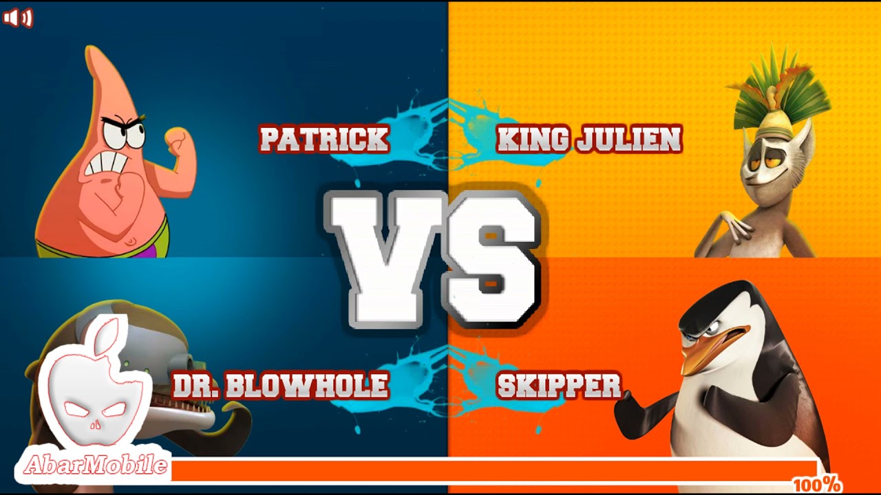 Super Brawl 2 Tag Team 2 vs 2 Patrick Dr Blowhole Spongebob King Julien Skipper Danny Phantom Rico