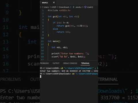 ايجاد القاسم المشترك الاكبر لعددين C Langage 