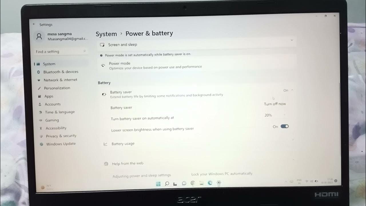 Acer laptop battery saver setting, how to on off battery saver