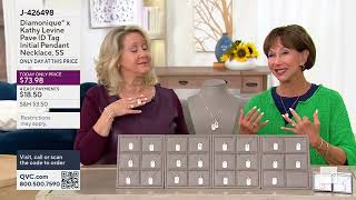 Diamonique X Kathy Levine Pave Id Tag Initial Pendant Necklace, Ss On Qvc