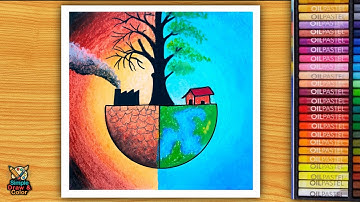 Save Trees Save Earth Drawing | Save Earth Oil Pastel Poster Drawing | Poster For Competition