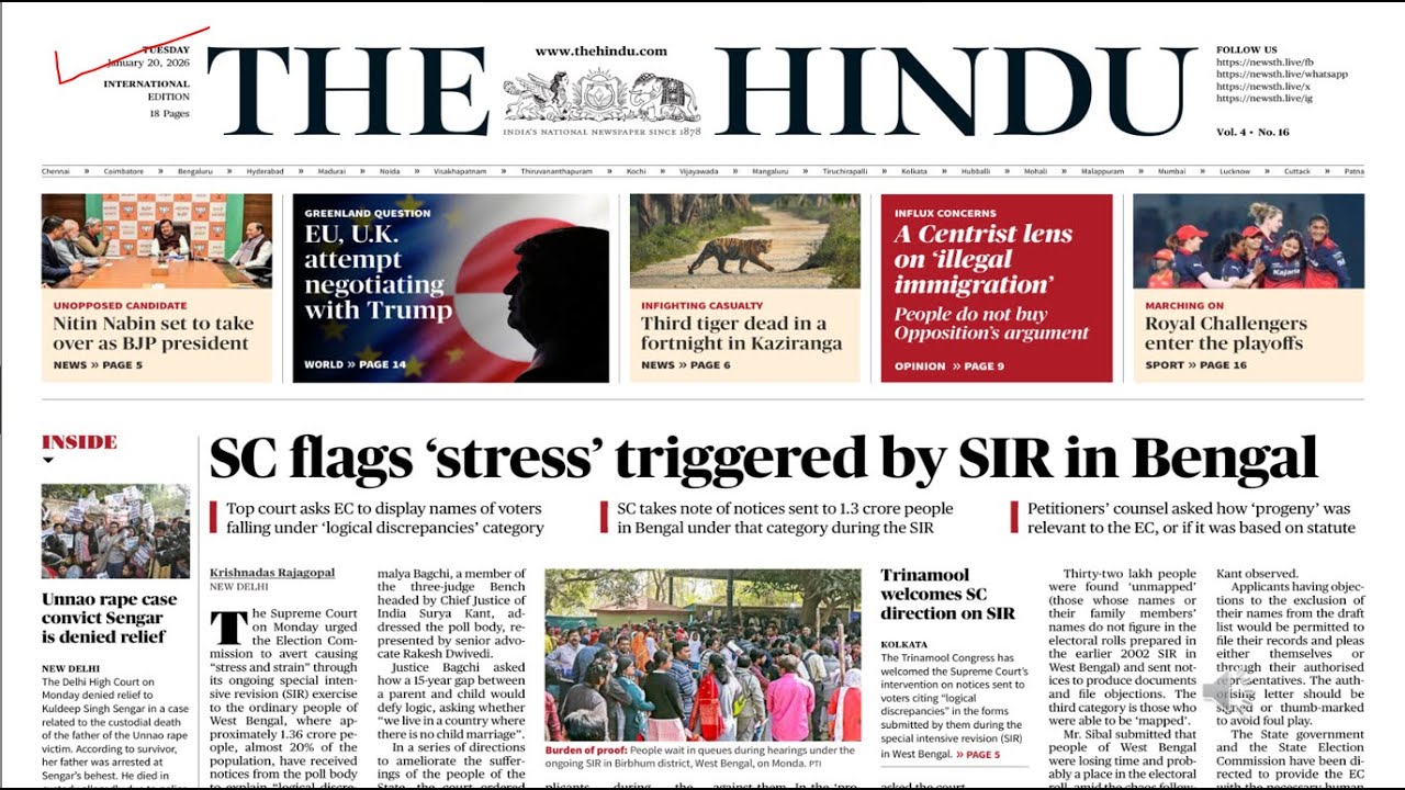 20 January 2026|The Hindu News Analysis Today|The Hindu news paper Analysis 