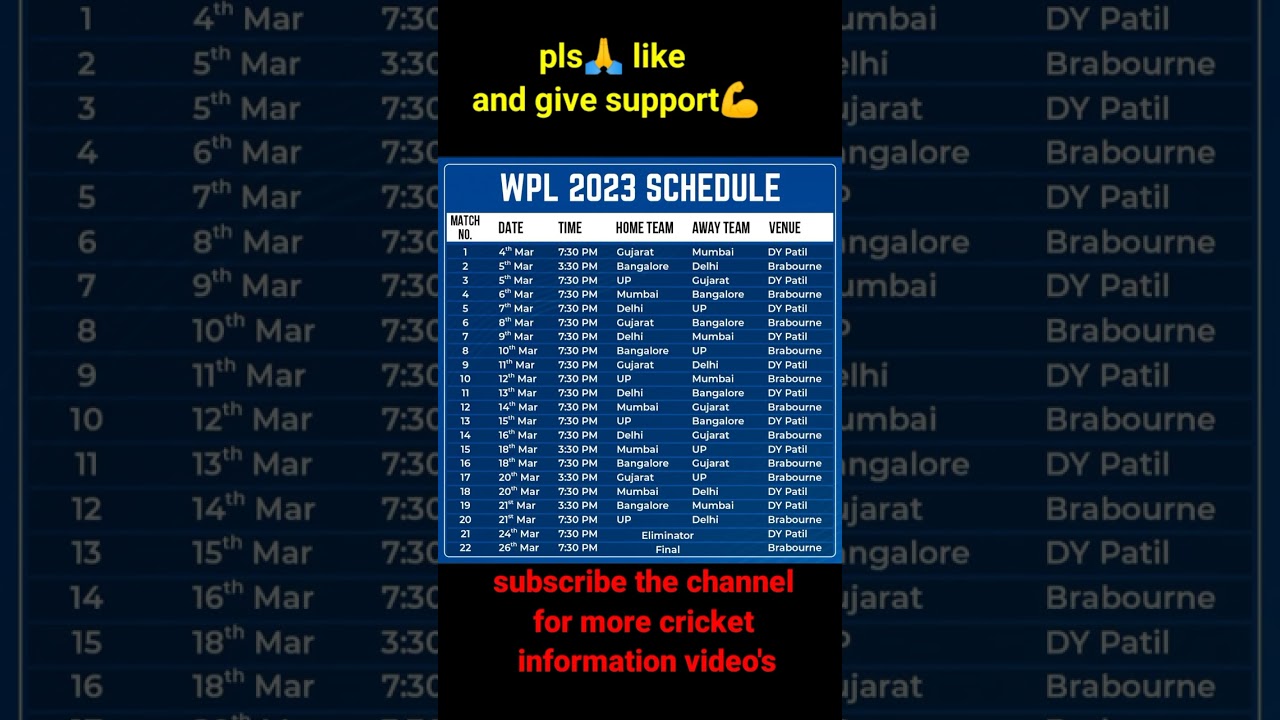 wpl 2023 full schedule with date time venue | 