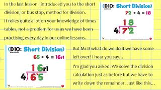 Year 3 Mr Baglin Numeracy division I can use short division to solve division number problems includ