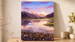 How to Paint a Mountain and Lake Landscape 🎨 | Easy Acrylic Landscape Tutorial for Beginners