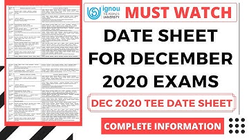 IGNOU DATE SHEET FOR DECEMBER 2020 EXAMS | IGNOU DECEMBER 2020 TEE DATE-SHEET