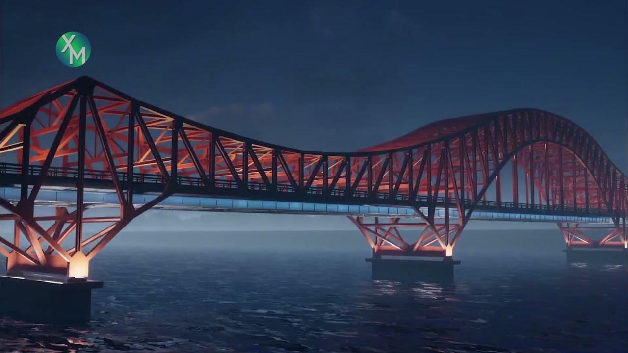 Мост в ханты мансийске сколько металла ушло. Мост дракон в Ханты-Мансийске. Мост красный дракон. Подсветка моста. Мост красный дракон протяженность.