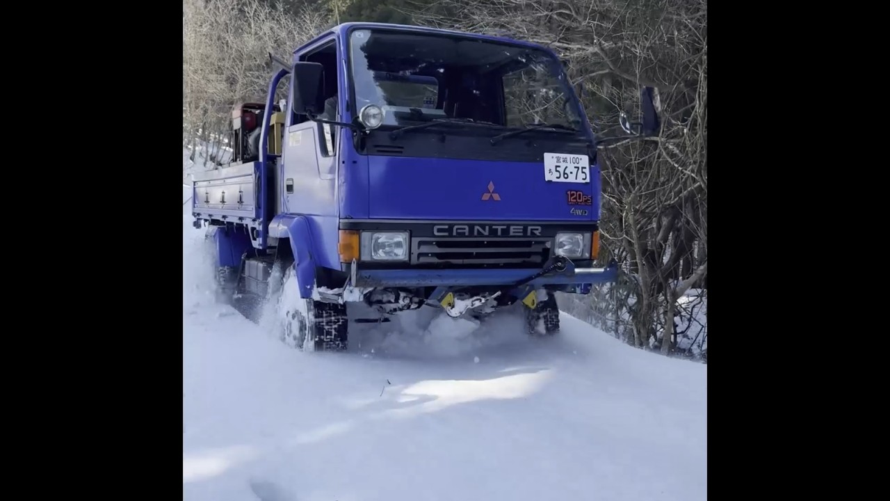 キャンターとダイナでスノアタ　トラックにトラックを載せて　オフロード