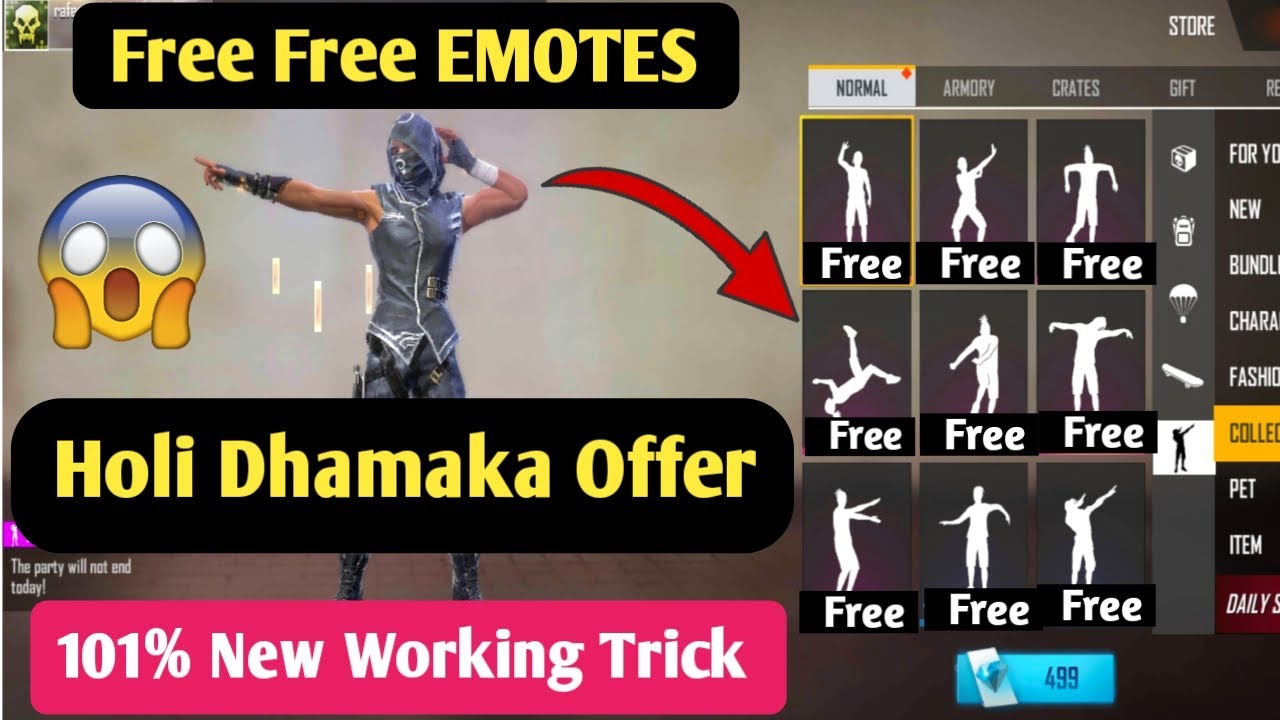 New Holi Offer Free All Emotes In Free Fire 100% Trick ...