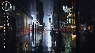 NYC Raining at Night  Manhattan, New York 4K  Sleep ASMR