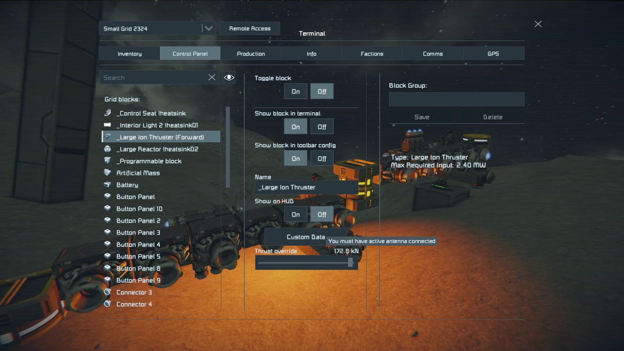 Space Engineers | PB and thruster override issue - YouTube