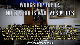 Thumbnail for NUTS & BOLTS AND TAPS & DIES - WORKSHOP TOPICS