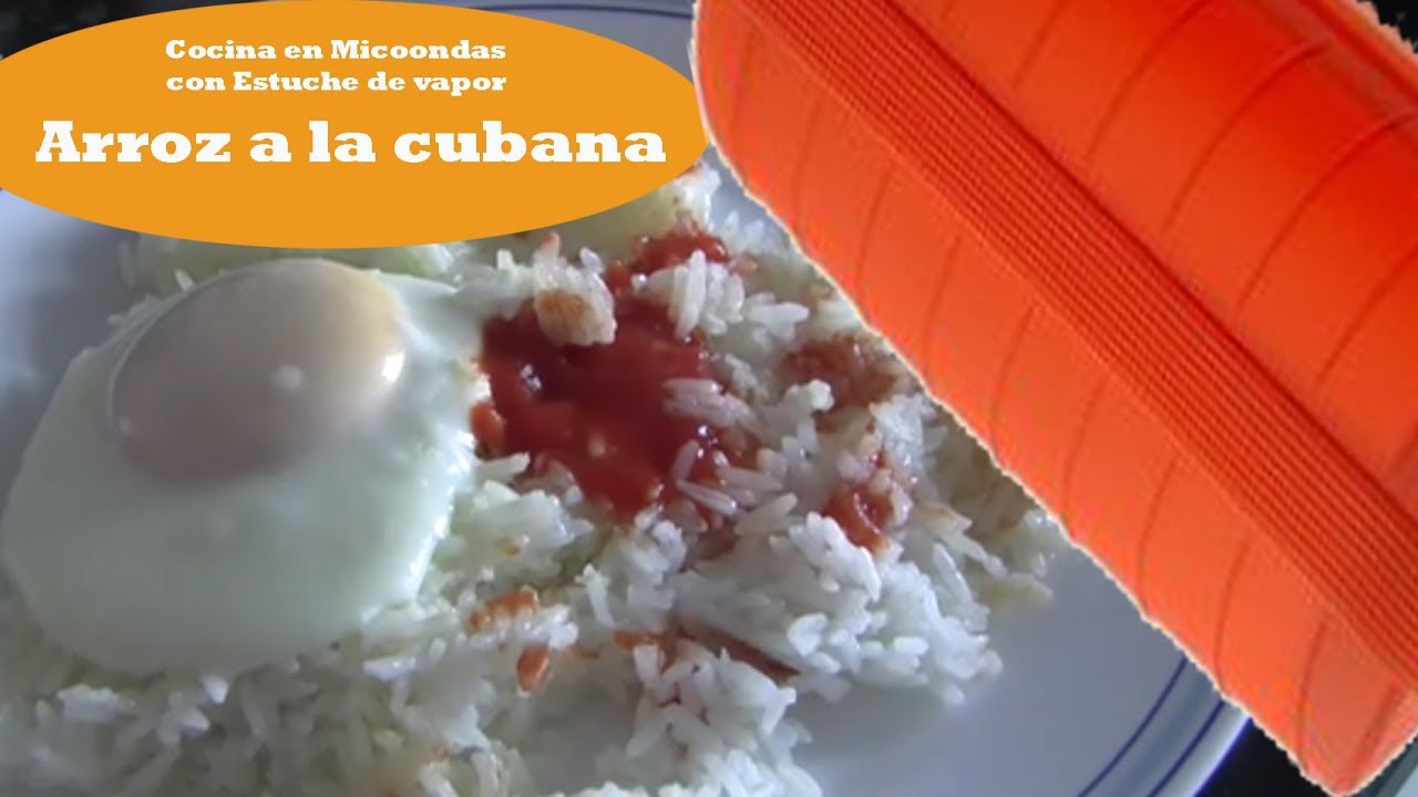 Arroz a la cubana. Cocina en microondas con estuche de vapor Lékué