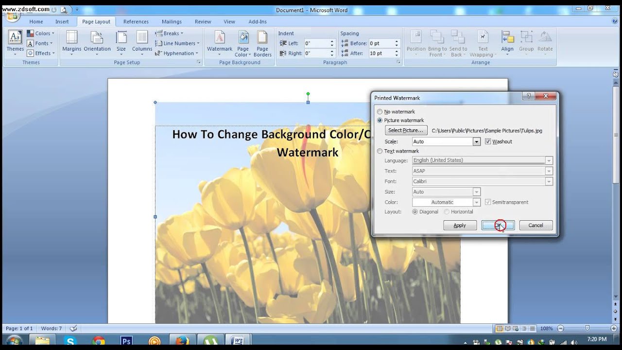 How To Change Background Color or Printed Watermark In MS Word 2007 #Lesson  38 - YouTube