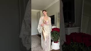 Long D Satin Nightgown With Lace Robe