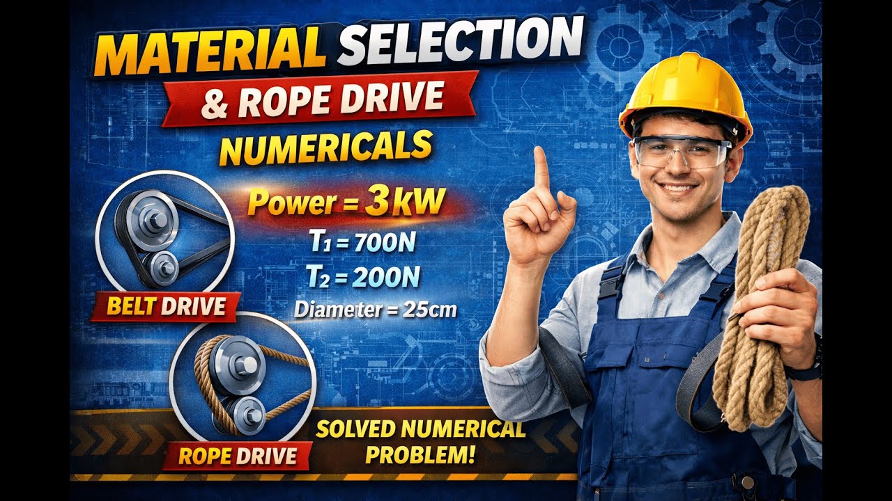 Material Selection for Belt & Rope Drive | Solved Numerical | Machine Design
