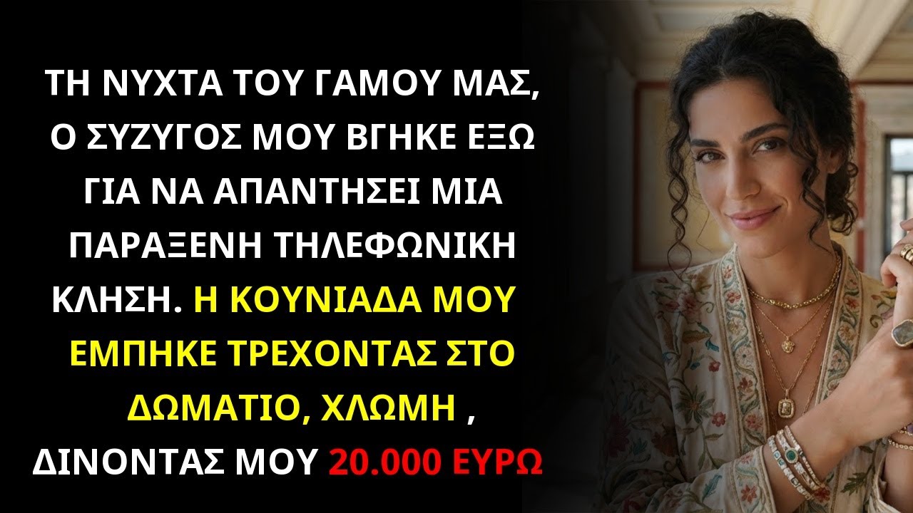 ΝΥΧΤΑ ΓΑΜΟΥ Ο ΣΥΖΥΓΟΣ ΠΗΡΕ ΤΗΛΕΦΩΝΟ, Η ΚΟΥΝΙΑΔΑ ΜΠΗΚΕ ΤΡΕΧΟΝΤΑΣ, ΧΛΩΜΗ, ΜΟΥ ΕΔΩΣΕ 20K€. 