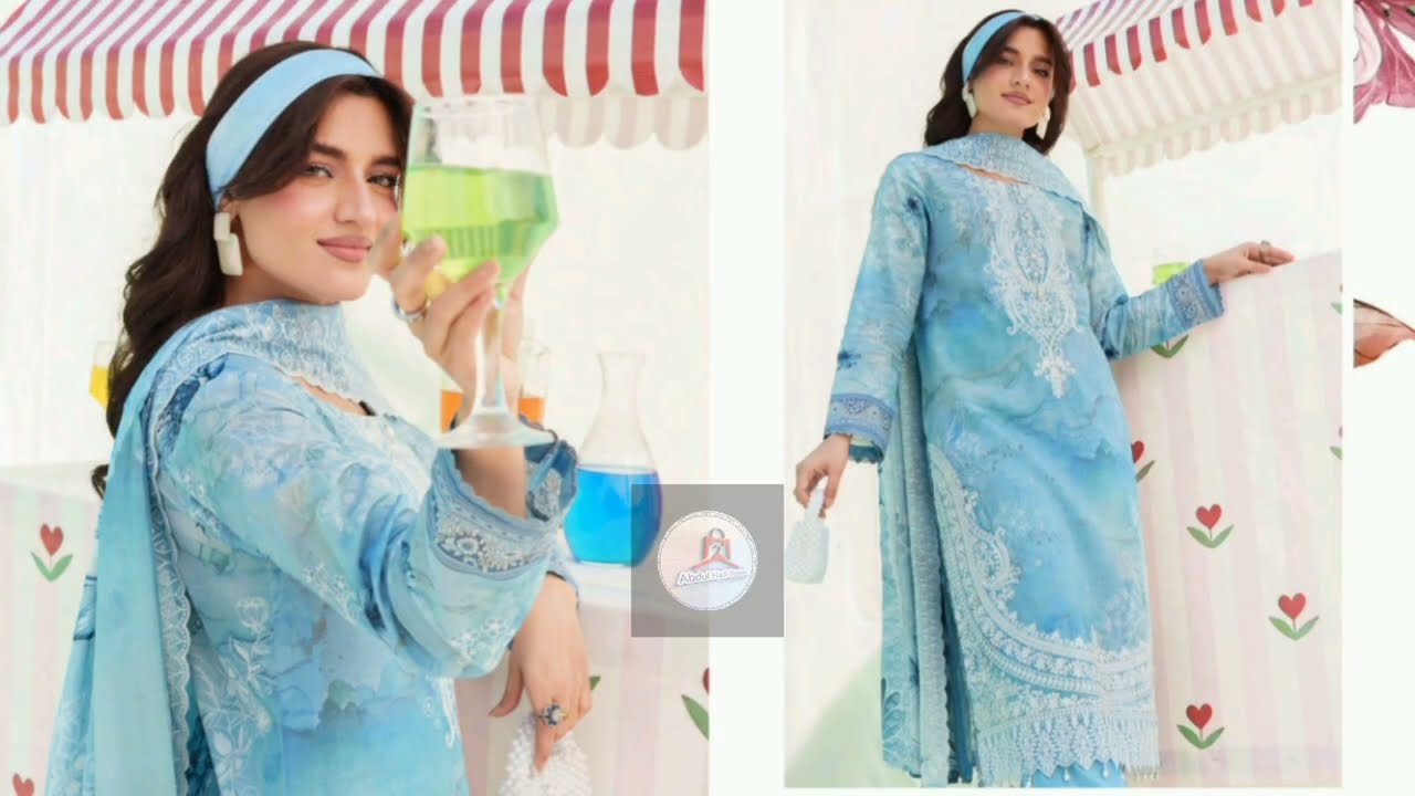 Digital print embroidered lawn shirt with digital print embroider voil dupatta | Abdul Hadi Hassan