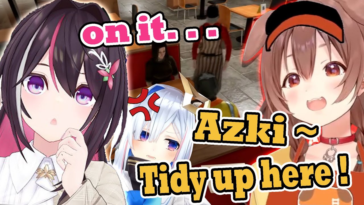 Korone couldn't stop bossing around her new employee Azki and messing with Kanata