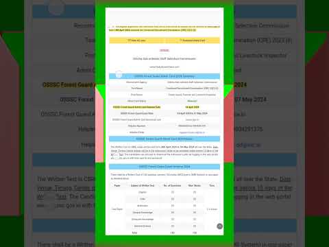 OSSSC Forest Guard Admit Card 2024 Download Link #shorts