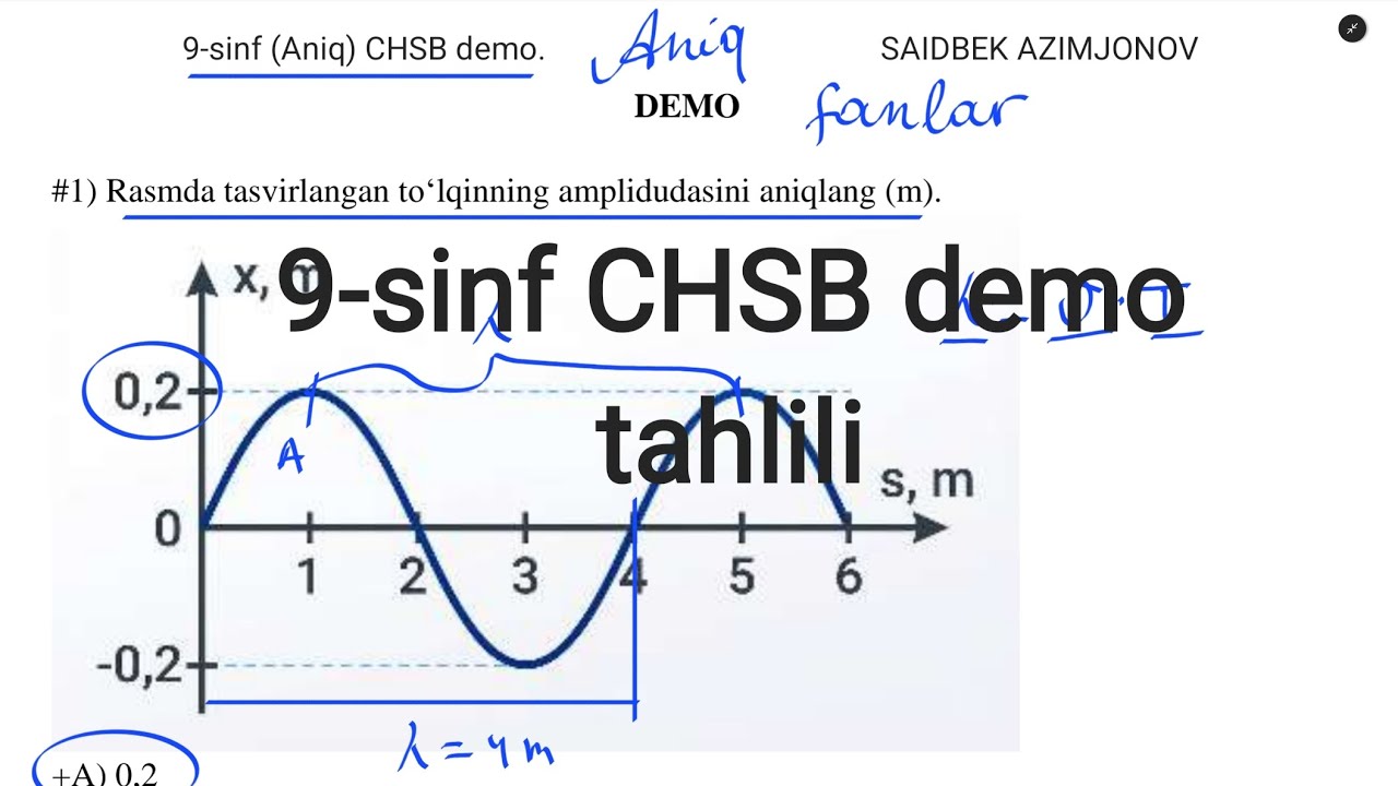 9 -sinf ixtisos Fizika CHSB demo tahlili 3-chorak