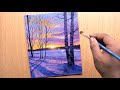 Acrylic painting idea landscape painting of sunset and winter snow