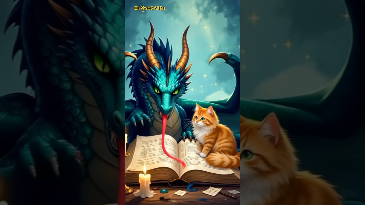 🐉 Majestic Ink Dragon Meets Playful Tabby Cat 😻✨ | Fantasy Cat Shorts 