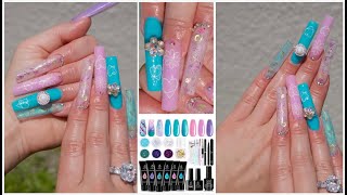 Beetles Mermaid Polygel Kit Review I Encapsulated Glitter Summer Flower Nails W/ 3D Spinners