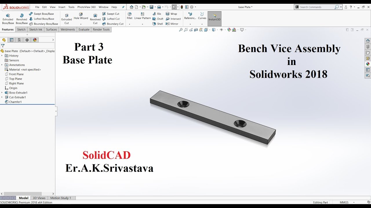 Base Plate Part 3 Of Bench Vice Assembly In Solidworks 2018 Youtube